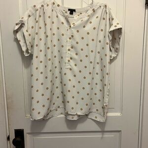 Ann Taylor Cream Boxy Blouse with Cuffed Sleeves